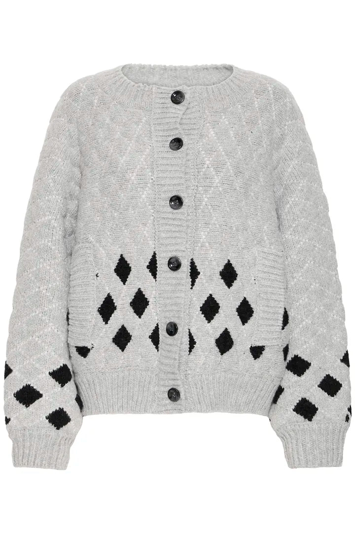 Ichi Cortana heavy knit jacquard bomber Grey Melange