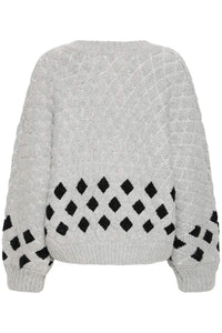 Ichi Cortana heavy knit jacquard bomber Grey Melange