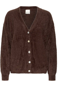 Ichi Brula teddy soft V neck cardigan Coffee Bean