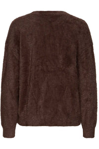 Ichi Brula teddy soft V neck cardigan Coffee Bean