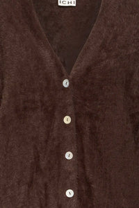 Ichi Brula teddy soft V neck cardigan Coffee Bean