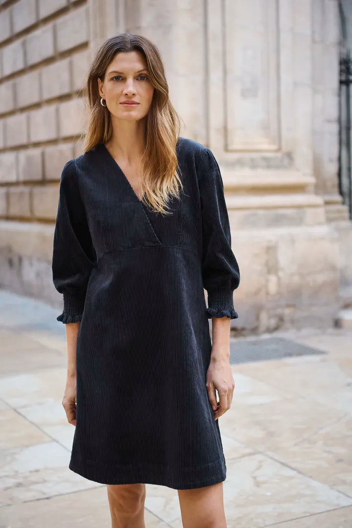 Part Two Shaulii corduroy gathered cuff dress Dark Navy