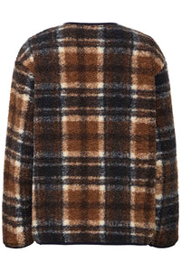 Ichi Kolira fleece printed check jacket Dark Navy