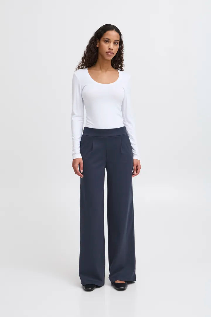 Ichi Kate long ponteroma knit tailored trouser Total Eclipse