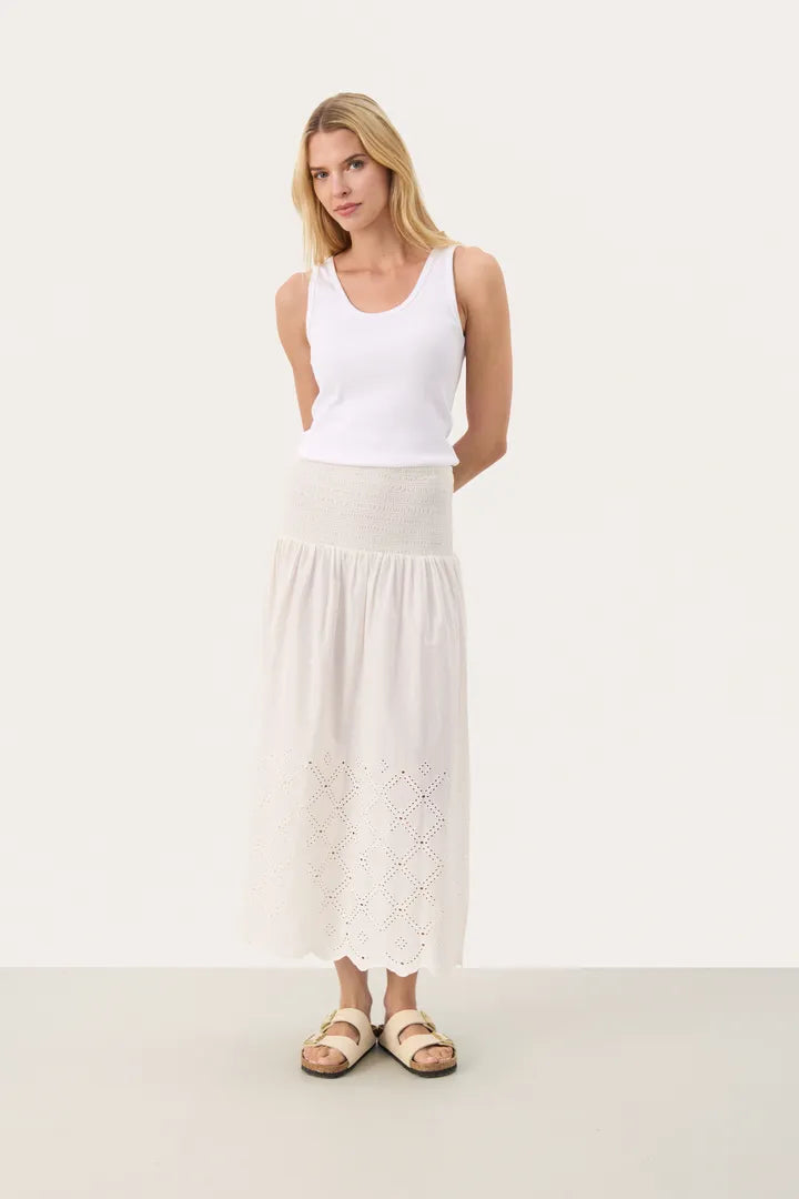 Part Two Radinka broderie hem skirt Eggnog