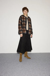 Ichi Kolira fleece printed check jacket Dark Navy