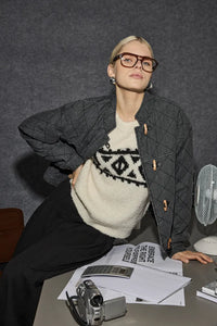 Ichi Lovera quilted toggle detail jacket Denim Grey