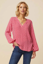 Load image into Gallery viewer, Aspiga Clea Diamond print blouse Cerise Pink

