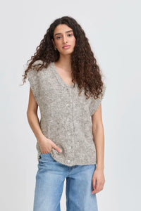 Ichi Belablue knit waistcoat Light Grey Melange
