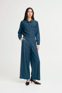 Ichi Aubery wide leg lyocell jeans Washed Dark Blue