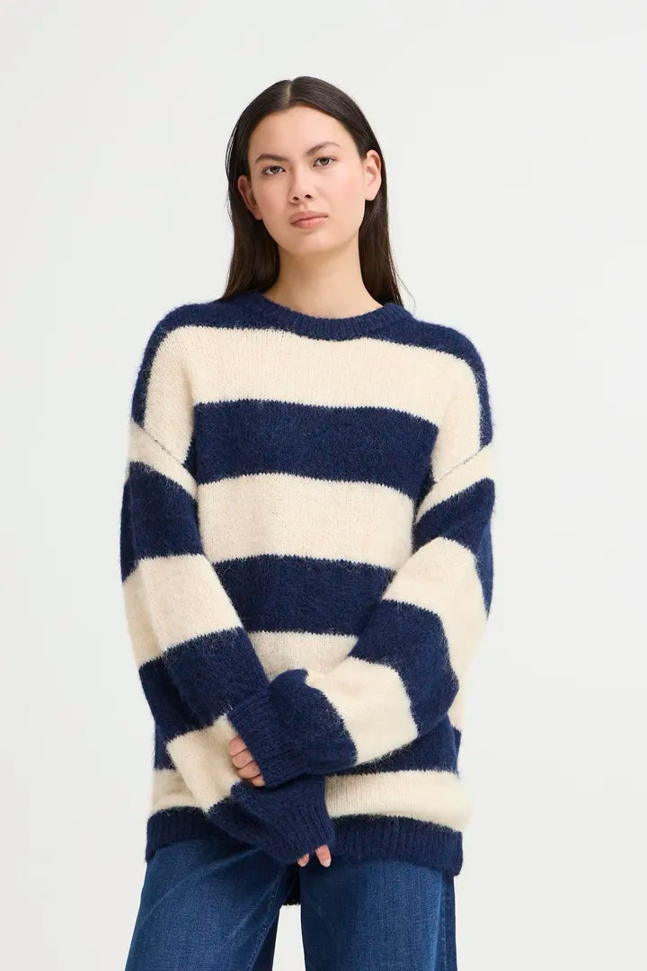 Ichi Dayana wide stripe knit jumper Patriot Blue