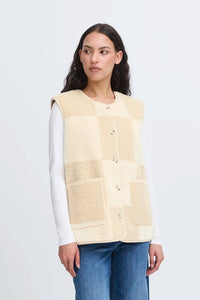 Ichi Tonza chequer board sherpa gilet Fog