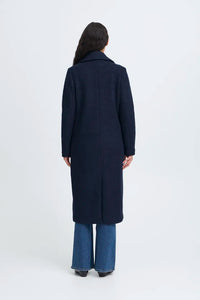 Ichi Stipa midi length coat Dark Navy