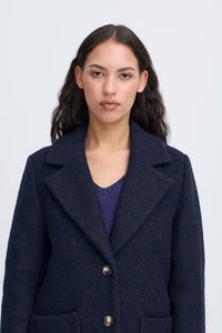 Ichi Stipa midi length coat Dark Navy
