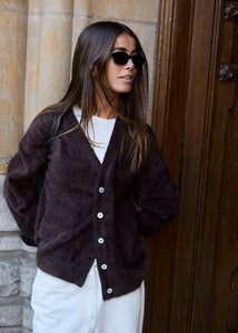 Ichi Brula teddy soft V neck cardigan Coffee Bean