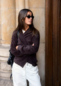 Ichi Brula teddy soft V neck cardigan Coffee Bean