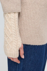 Ichi Lucy cable fingerless mittens Oatmeal Melange