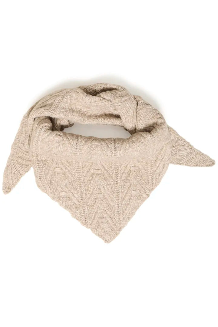 Ichi Amynte pointelle knit triangle neck scarf Oatmeal Melange