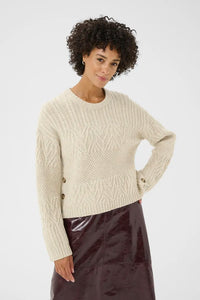 Part Two Sindy cable button side knit French Oak Melange