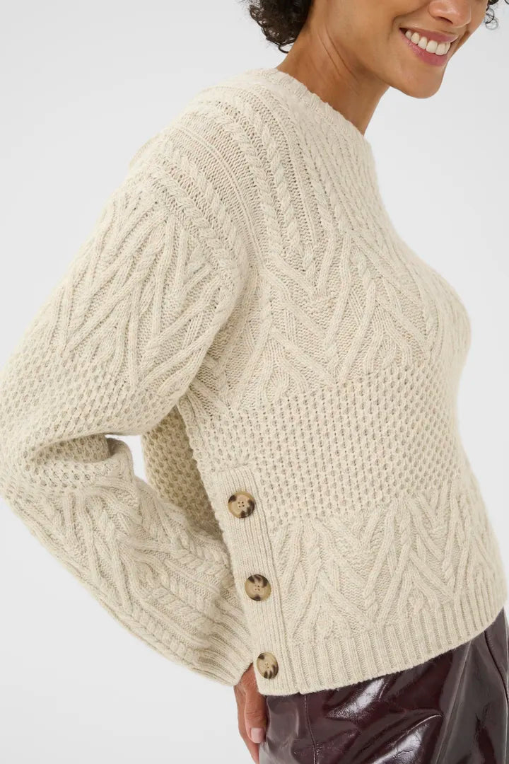 Part Two Sindy cable button side knit French Oak Melange