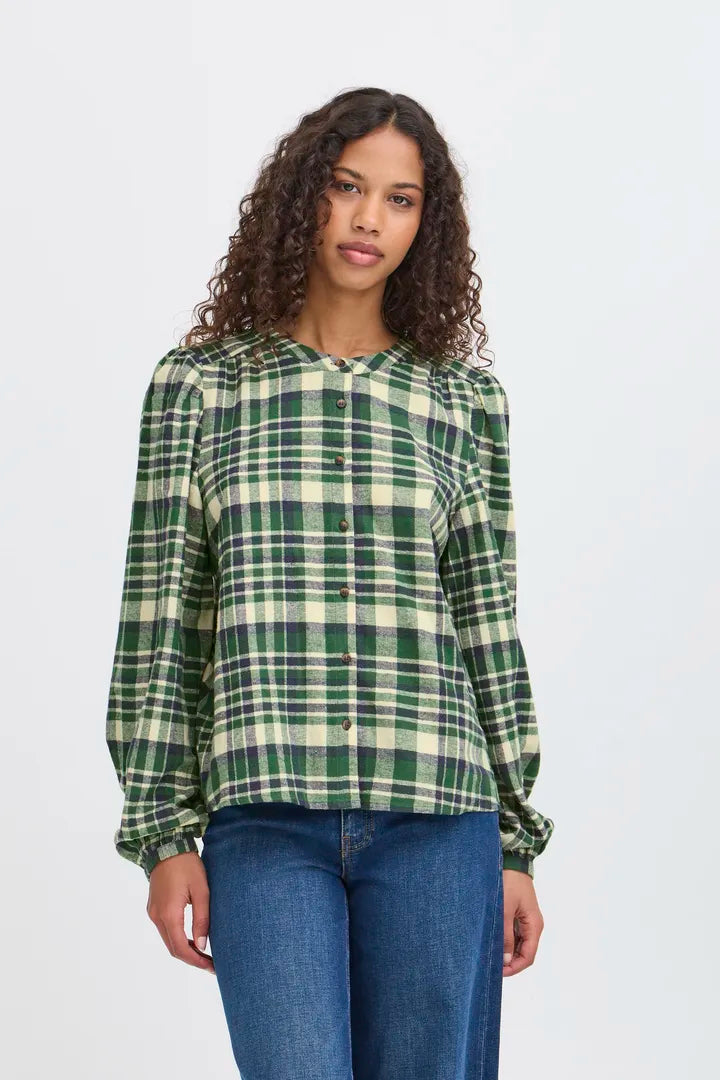 Ichi Amanna brushed flannel check shirt Pineneedle