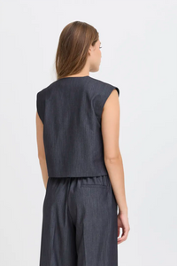 Ichi Jumi tailored cropped waistcoat Dark Blue