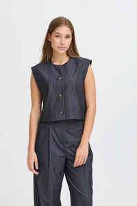 Ichi Jumi tailored cropped waistcoat Dark Blue