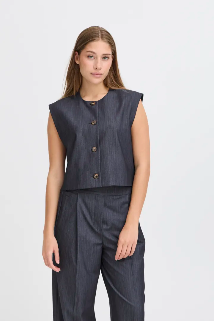 Ichi Jumi tailored cropped waistcoat Dark Blue