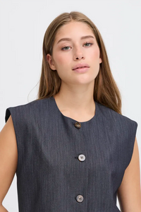 Ichi Jumi tailored cropped waistcoat Dark Blue