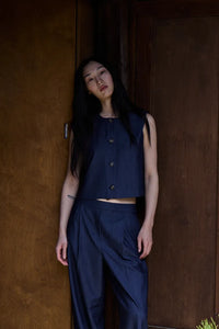 Ichi Jumi tailored cropped waistcoat Dark Blue