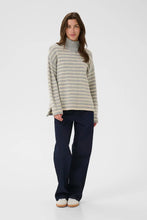 Load image into Gallery viewer, Part Two Lilye high neck striped jumper Grey Melange &amp; French Oak
