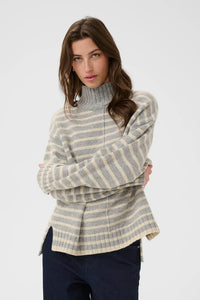 Part Two Lilye high neck striped jumper Grey Melange & French Oak