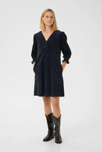 Load image into Gallery viewer, Part Two Shaulii corduroy gathered cuff dress Dark Navy
