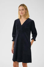 Load image into Gallery viewer, Part Two Shaulii corduroy gathered cuff dress Dark Navy
