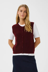 Part Two Pimira button through knit waistcoat Tawny Port