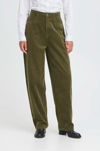 Ichi Focaro boyfriend cord trouser Dusky Green