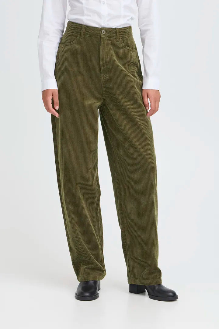 Ichi Focaro boyfriend cord trouser Dusky Green