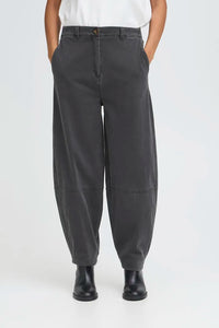 Ichi Kate casual barrel leg trouser Dark Grey