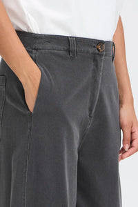 Ichi Kate casual barrel leg trouser Dark Grey