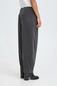 Ichi Kate casual barrel leg trouser Dark Grey