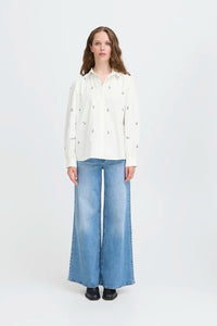 Ichi Sanaz embroidered floral shirt Alaskan Blue