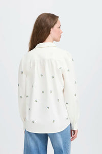 Ichi Sanaz embroidered floral shirt Alaskan Blue