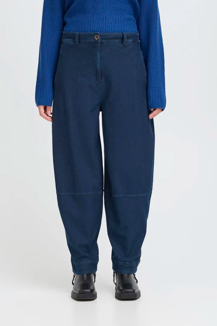 Ichi Kate casual barrel leg trouser Dark Blue