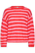 Load image into Gallery viewer, Ichi Blush relaxed sweater Poinsetta Stripe
