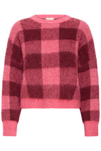 Load image into Gallery viewer, Ichi Helena checked jacquard knit jumper Fruit Dove

