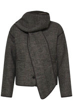 Load image into Gallery viewer, Ichi Frava herringbone jacket with detatchable scarf Black Herringbone
