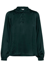 Load image into Gallery viewer, Part Two Caterina dull satin ruffle neck blouse Green Gables
