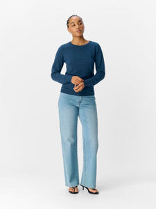 Object Thess round neck knit Dark Denim Melange
