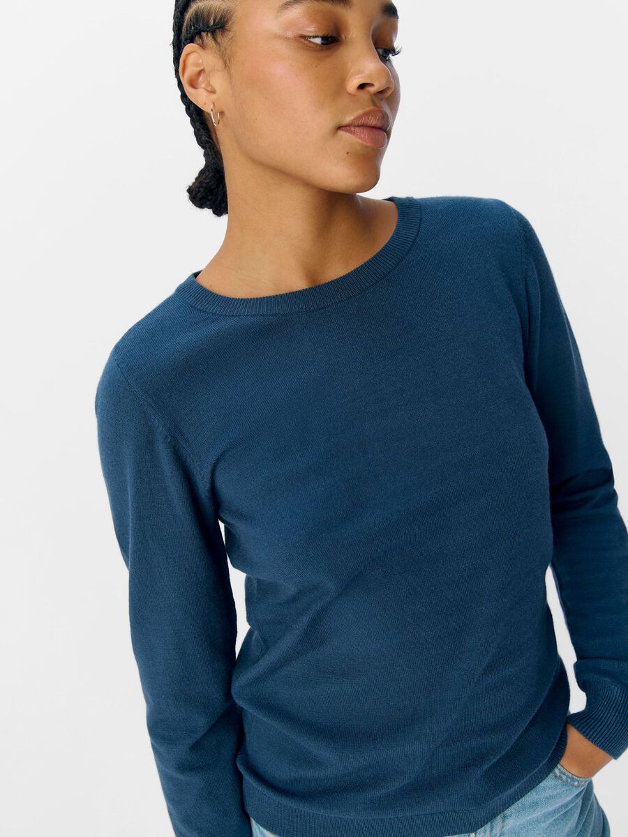 Object Thess round neck knit Dark Denim Melange