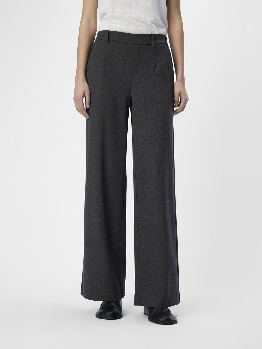 Object Lisa wide leg classic trouser Medium Grey Melange